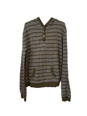 Tommy Bahama Boys Striped Hooded Sweater Gray & Olive Green Size L Cotton Blend